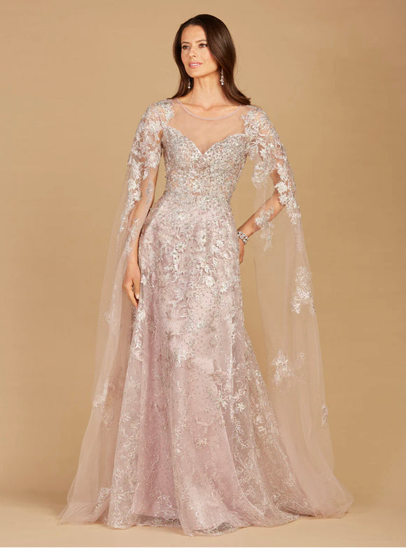 Lara Sweetheart Neckline with Cape Sleeves Lace Gown 29300