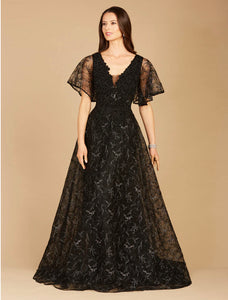 Lara Black Cape Sleeve Beaded Gown 29302