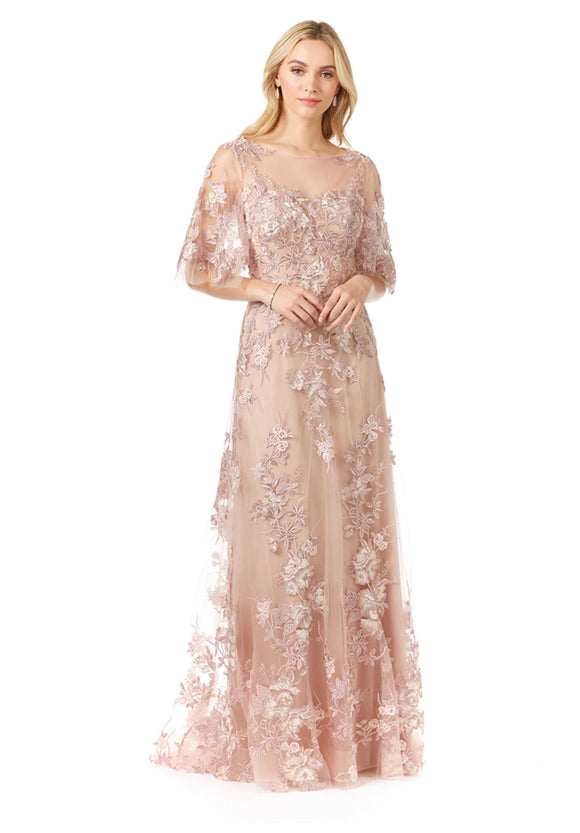 Lara Blush Cape Sleeve Lace Modest Gown 29325