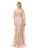 Lara Blush Cape Sleeve Lace Modest Gown 29325