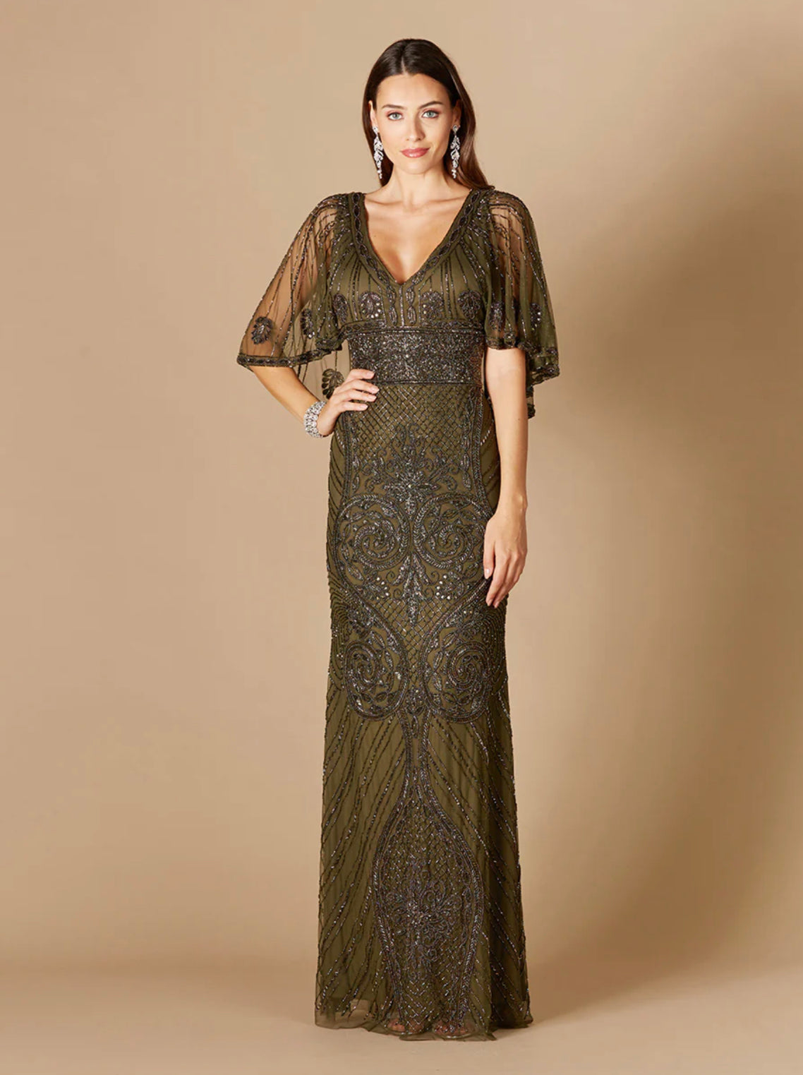 Lara Cape Sleeve V-Neck Beaded Gown 29356 Moreno's Wear Lara Cape Sleeve V-Neck Beaded Gown 29356 Moreno's Wear
