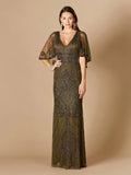 Lara Cape Sleeve V-Neck Beaded Gown 29356