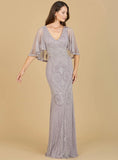 Lara Cape Sleeve V-Neck Beaded Gown 29356