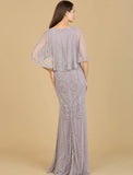 Lara Cape Sleeve V-Neck Beaded Gown 29356