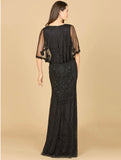 Lara Cape Sleeve V-Neck Beaded Gown 29356