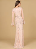 Lara Long Bell Sleeve V-Neck Beaded Gown 29358