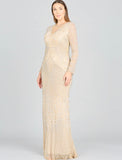 Lara Ivory/Nude Fitted Long Sleeve Beaded Gown 29360