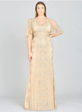 Lara Nude/Silver Cape Sleeve V-Neck Beaded Gown 29397