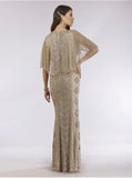 Lara Nude/Silver Cape Sleeve V-Neck Beaded Gown 29397