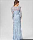 Lara Light Blue Long Sleeve Lace Mermaid Gown 29466