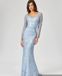 Lara Light Blue Long Sleeve Lace Mermaid Gown 29466