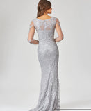 Lara Slate Stone Long Sleeve Lace Mermaid Gown 29473