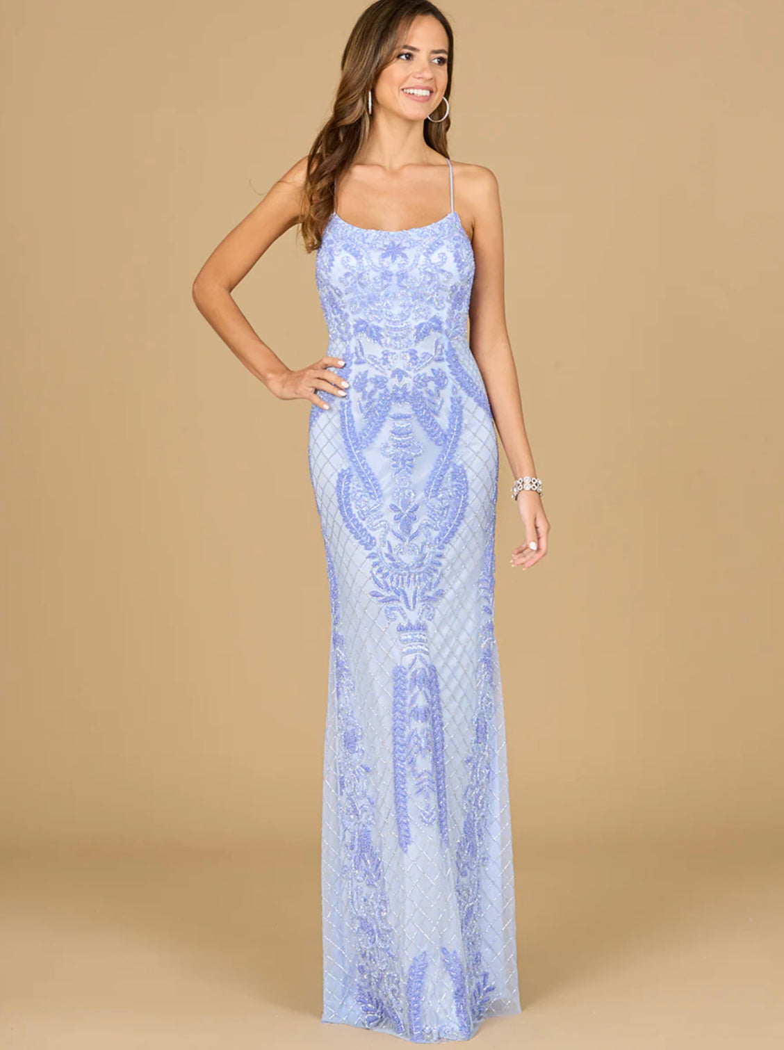 Lara Scoop Neck, Lace Up Open Back Dress 29577 Moreno's Wear Lara Scoop Neck, Lace Up Open Back Dress 29577 Moreno's Wear