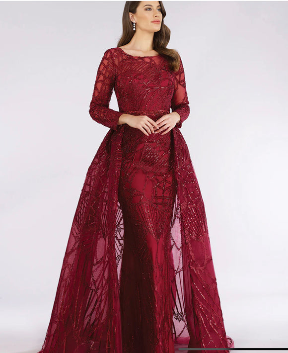 Lara Gorgeous Overskirt with Long Sleeves Gown 29633