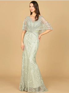 Lara Glacial Green Cape Sleeves Mermaid Gown 29673