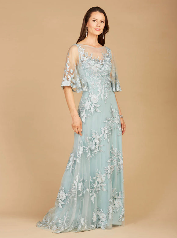 Lara Dusk Cape Sleeves A-Line Lace Gown 29772