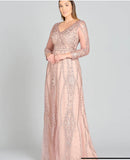 Lara Mauve long Illusion Sleeves A-Line Gown 29788