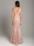 Lara Blush Mermaid with Floral Lace Appliqué Gown 29869