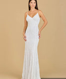 Lara Ivory Brooke Beaded Spaghetti Strap Sheath Gown 51138