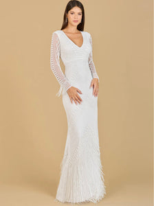 Lara Ivory Long Sleeve Fringe Bridal Gown 51139