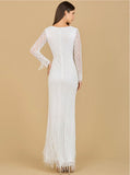 Lara Ivory Long Sleeve Fringe Bridal Gown 51139