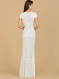 Lara Ivory Beaded V-Neckline Dress with Cap Sleeves 29746