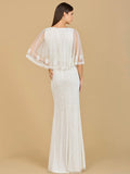 Lara Ivory Cape Sleeve V-Neck Beaded Gown 51142