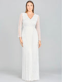 Lara Ivory Blair Long Sleeve Beaded Surplice Sheath Gown 51007