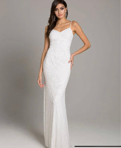 Lara Ivory Brooke Beaded Spaghetti Strap Sheath Gown 51005