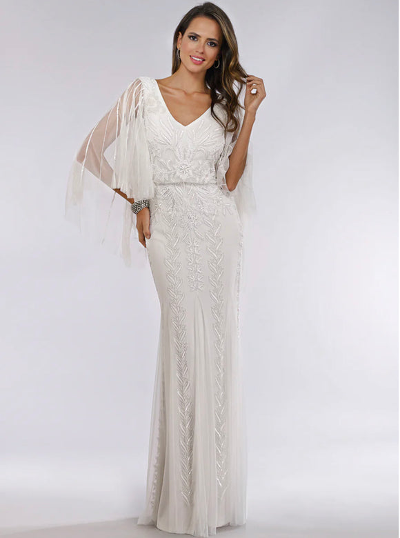 Lara Ivory Ella Beaded Cape Sleeves Wedding Gown 51046