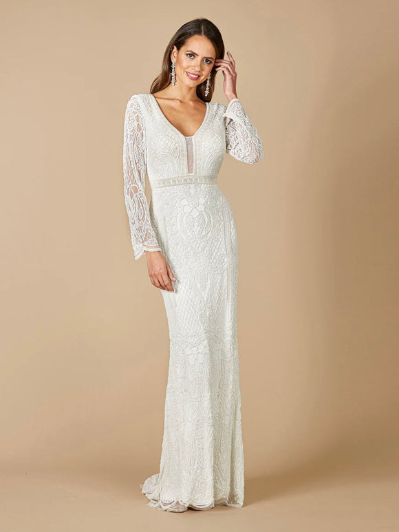 Lara Ivory Flora Beaded Long Sleeve Wedding Gown 51090