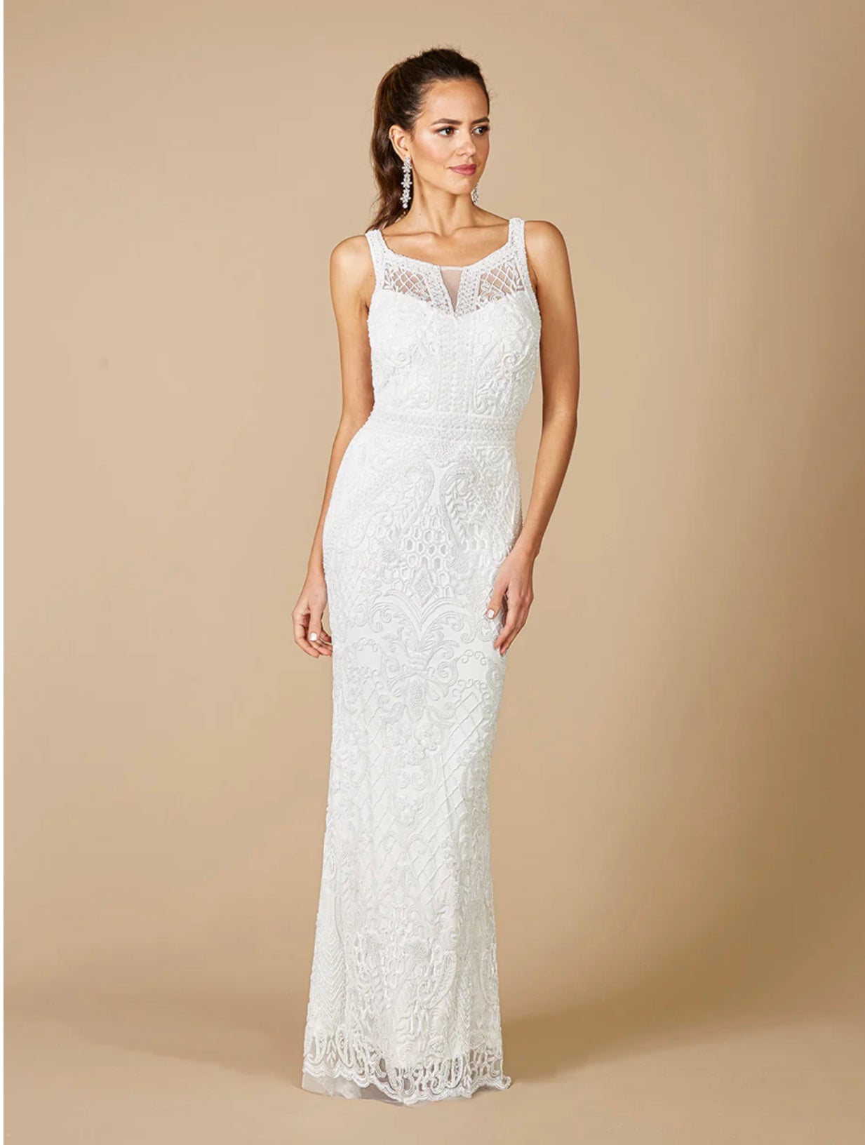 Lara Ivory Foster High Neck Sleeveless Wedding Gown 51086 – Moreno's Wear