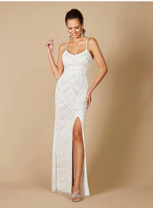 Lara Ivory Frenchie Spaghetti Strap Beaded Wedding Gown 51092