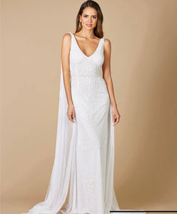 Lara Ivory Gia Beaded Tank with Streamers Wedding Gown 51055