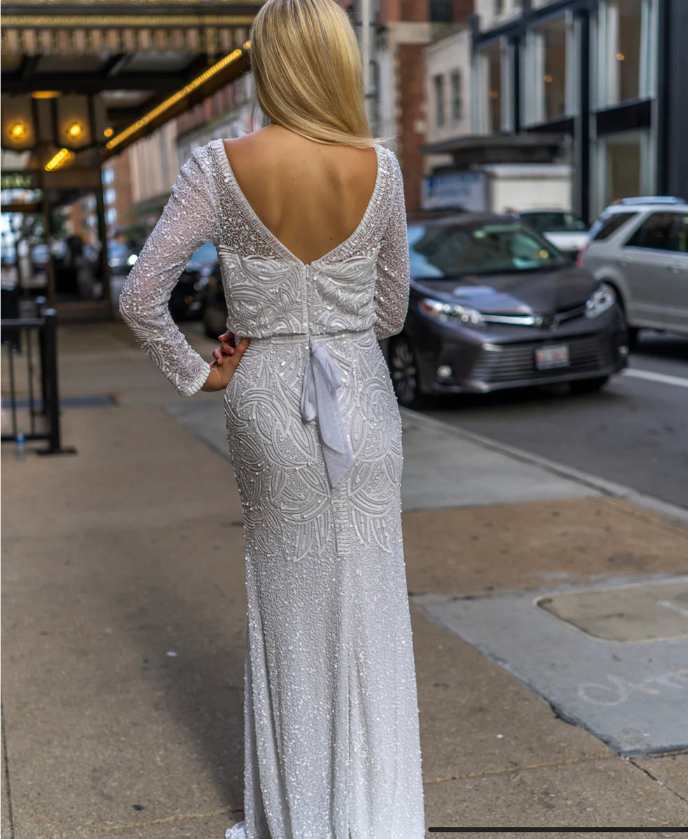 Lara Ivory Grant Long Sleeve Beaded Wedding Gown 51069 – Moreno's Wear
