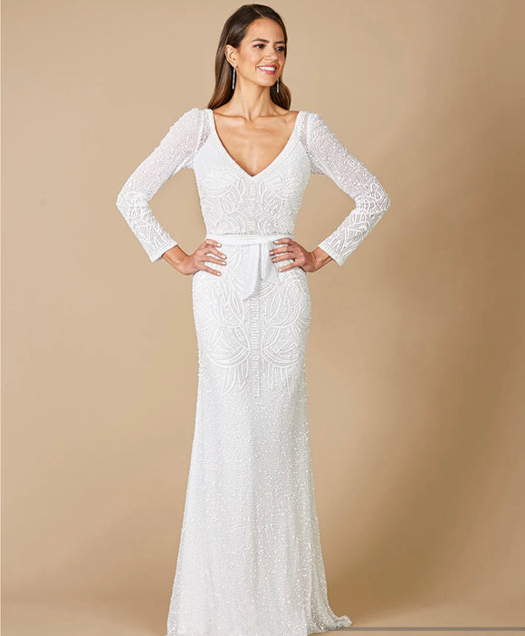 Lara Ivory Grant Long Sleeve Beaded Wedding Gown 51069