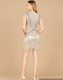 Lara Beaded Fringe Cap Sleeves Short Dress 29123