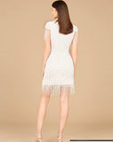 Lara Beaded Fringe Cap Sleeves Short Dress 29123