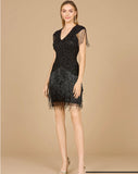 Lara Beaded Fringe Cap Sleeves Short Dress 29123