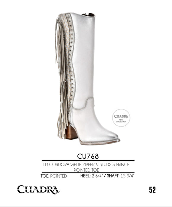 Cuadra White Fringe Tall Western Boot CU768