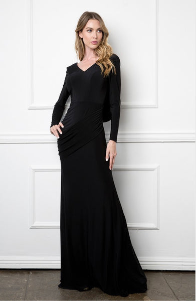 dress the population maxwell square neck long sleeve gown Dress the Population Maxwell Square Neck Mesh Long Sleeve Column Gown