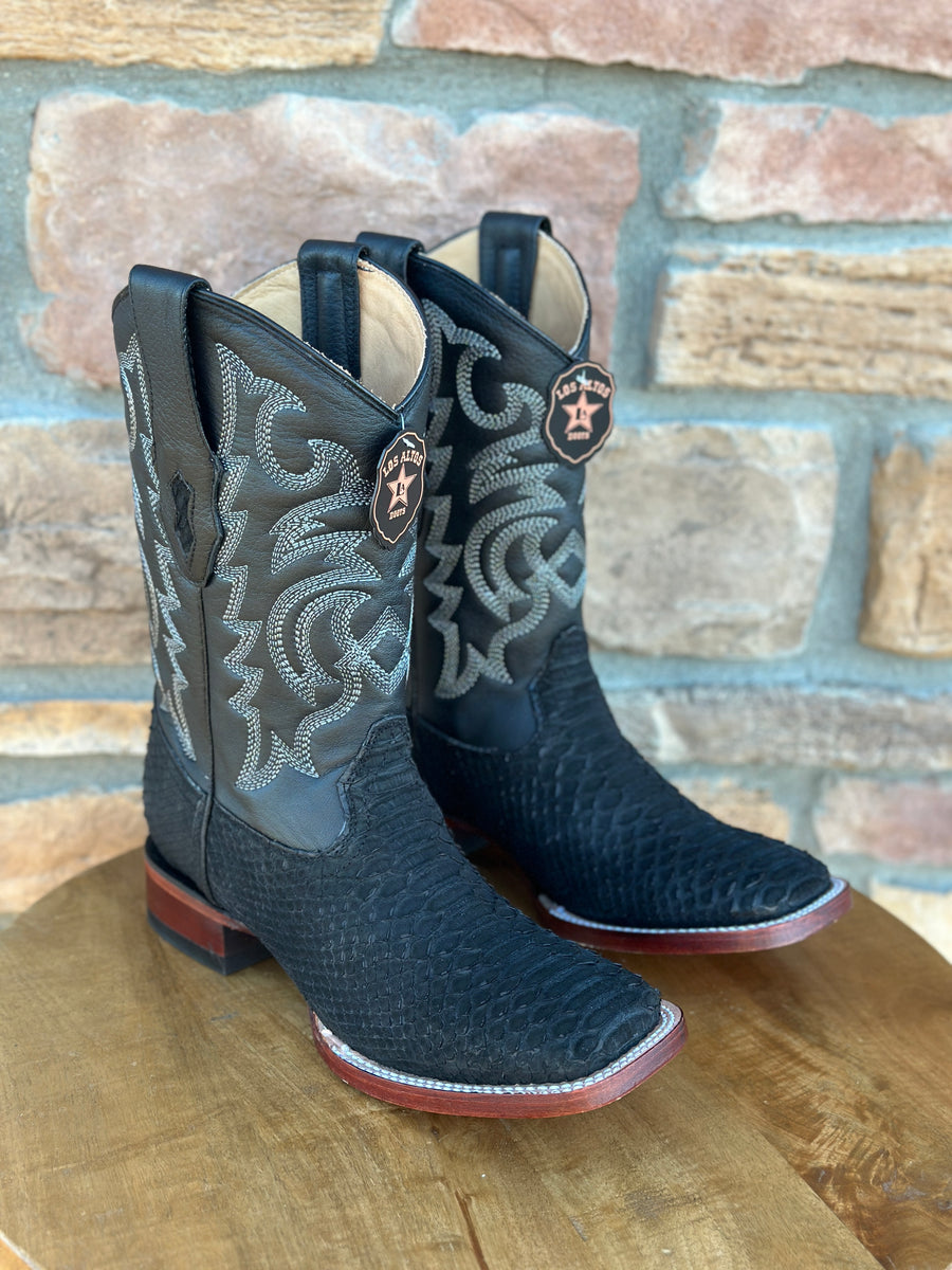 Los Altos Python Suede Black Wide Square Toe Boots – Moreno's Wear