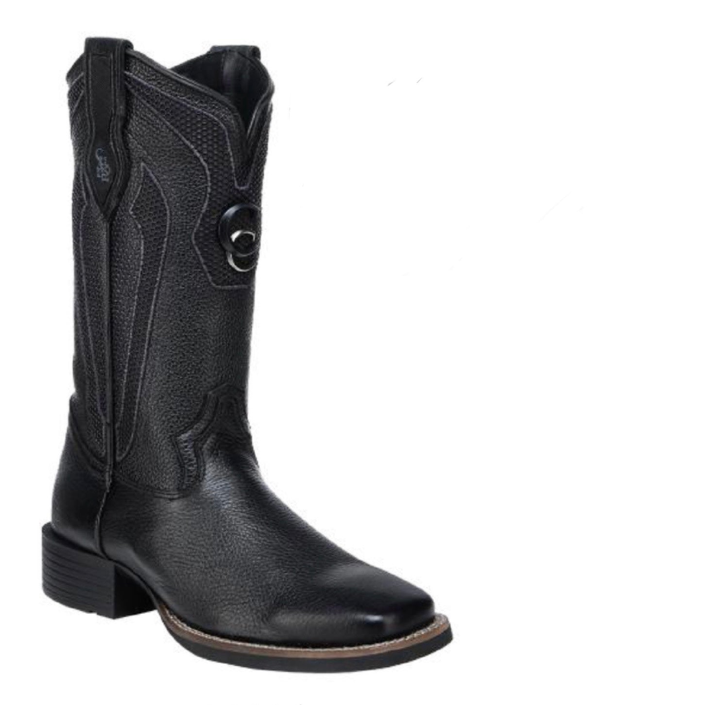 Cuadra Black Deer Embroidery Wide Square Toe Boots CC224
