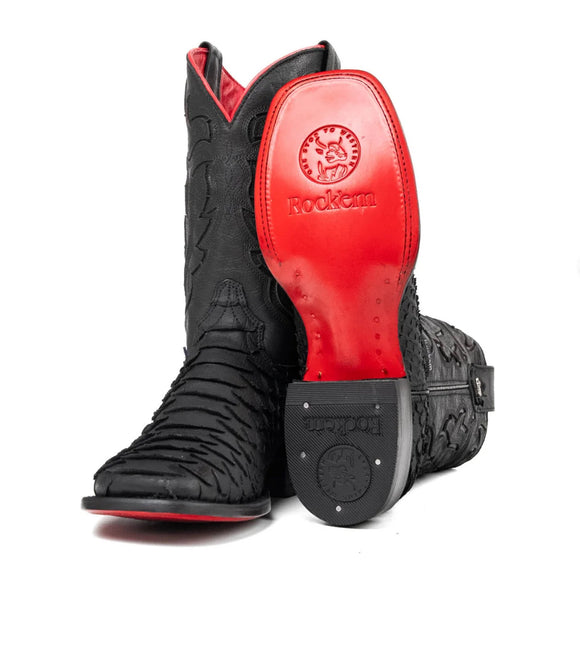 Men’s Rock’Em Bruce Viper Red Bottom Square Toe Boots Black