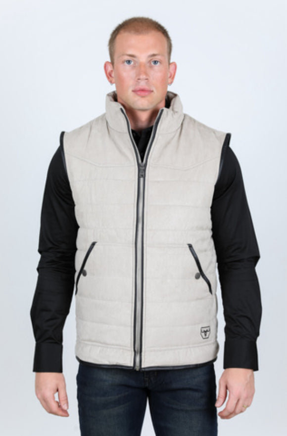 Men’s Platini Gray Fur Lined Quilted Faux Suade Vest