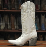 Women's Tanner Mark White Embroidered Boots Snip Toe