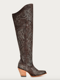 Women's Corral Brown-Silver Metallized Embroidery Scruchable Tall Top Pointed Toe Boots Z5242