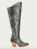 Women's Corral Old-Silver Metallized Embroidery Scrunchable Tall Top Pointed Toe Boots Z5245