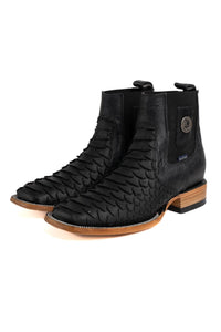 Men's Rock'em Clon Mega Python Wide Square Toe Ankle Boots Matte Black