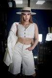 Vic Denim Rhinestone Set White